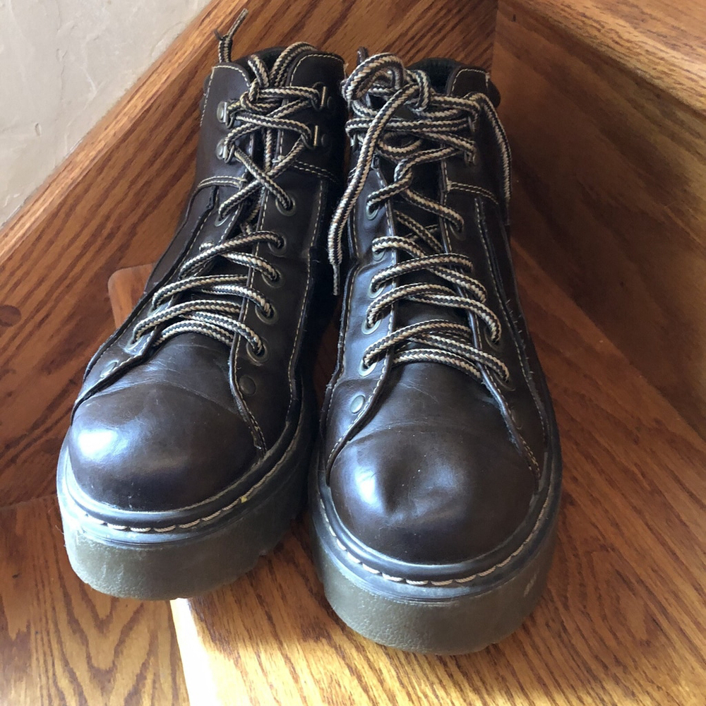 VTG LOWER EAST SIDE Y2K 1990'S LACE UP WOMENS 9.5 ANKLE BOOTS BROWN LUG SOLE